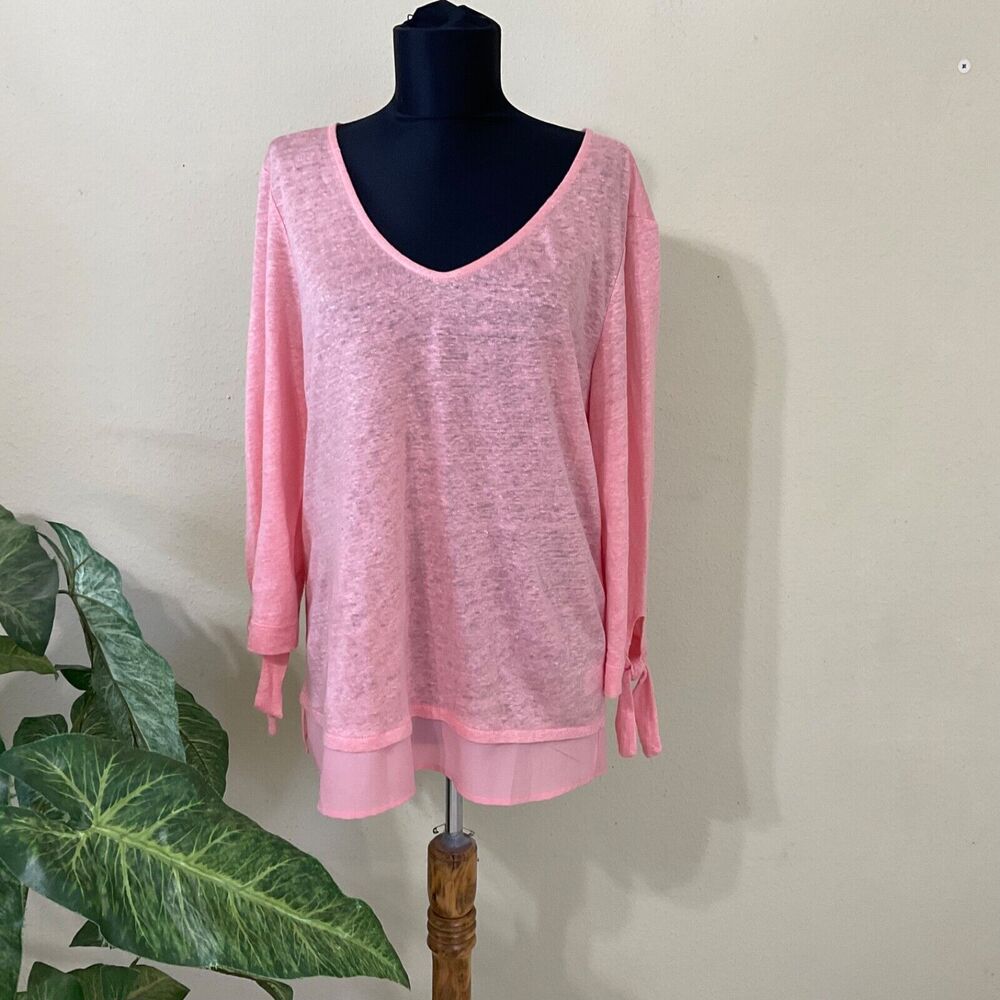 Sanctuary Tunic Top Women’s M Linen Pink Sylvie Tie Sleeve V-Neck